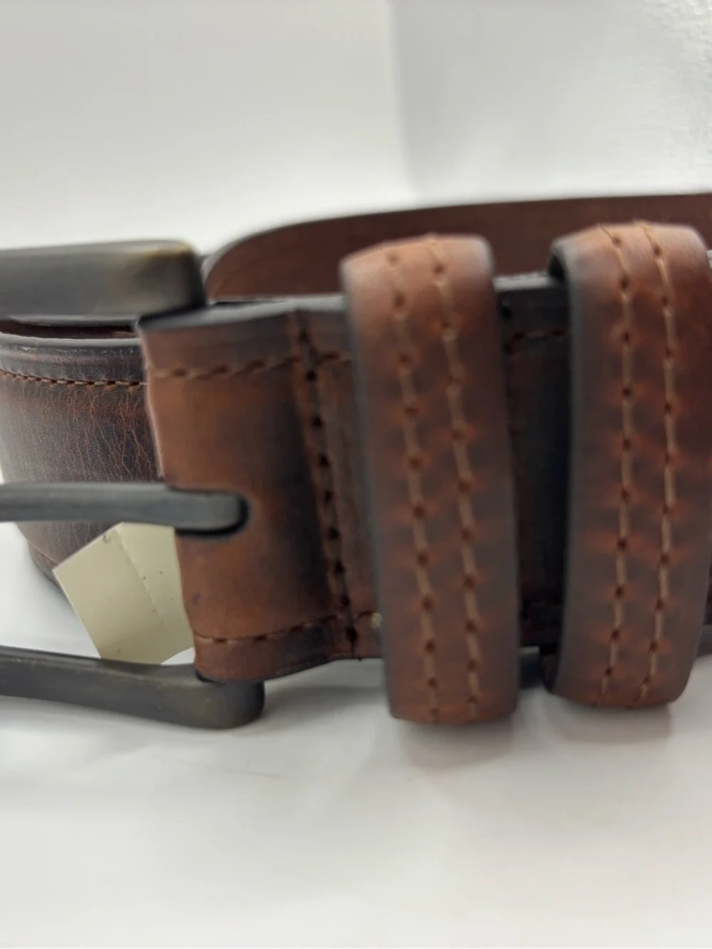 New Columbia Men's Dark Brown Two Tone Leather Belt Size 50 Stitching Big Tall